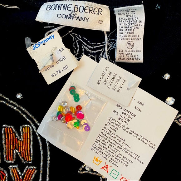 🆕 VINTAGE 80s BONNIE BOERER & CO VELVET SEQUIN HOLLYWOOD NIGHTCLUB SWEATSHIRT - Picture 3 of 16